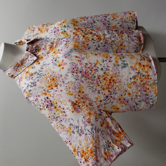 H&M Linen Floral Cropped Boxy Shirt Women's Size Large - Picture 3 of 11